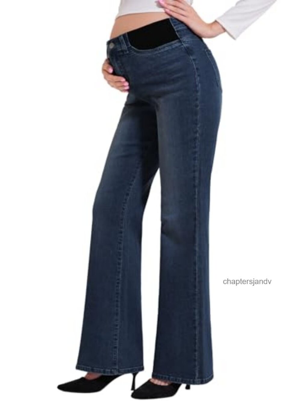 Maternity Flare Jeans Mid-Rise Stretchy Bootcut Pregnancy Pants Adjustable